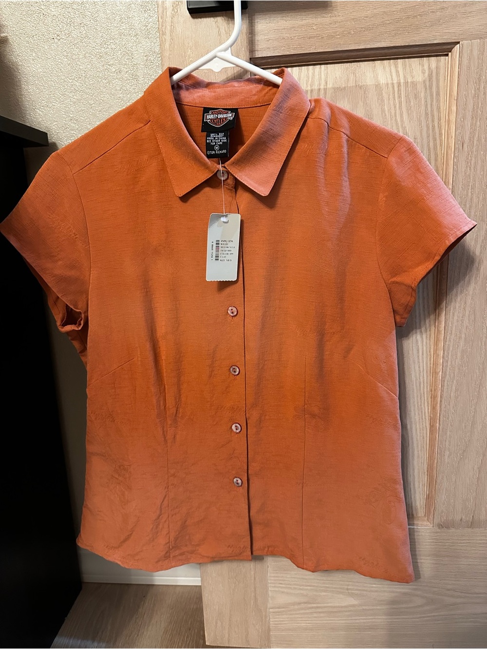 NWT Harley-Davidson Women's Jacquard Short Sleeve Button-Down Shirt, Size Medium